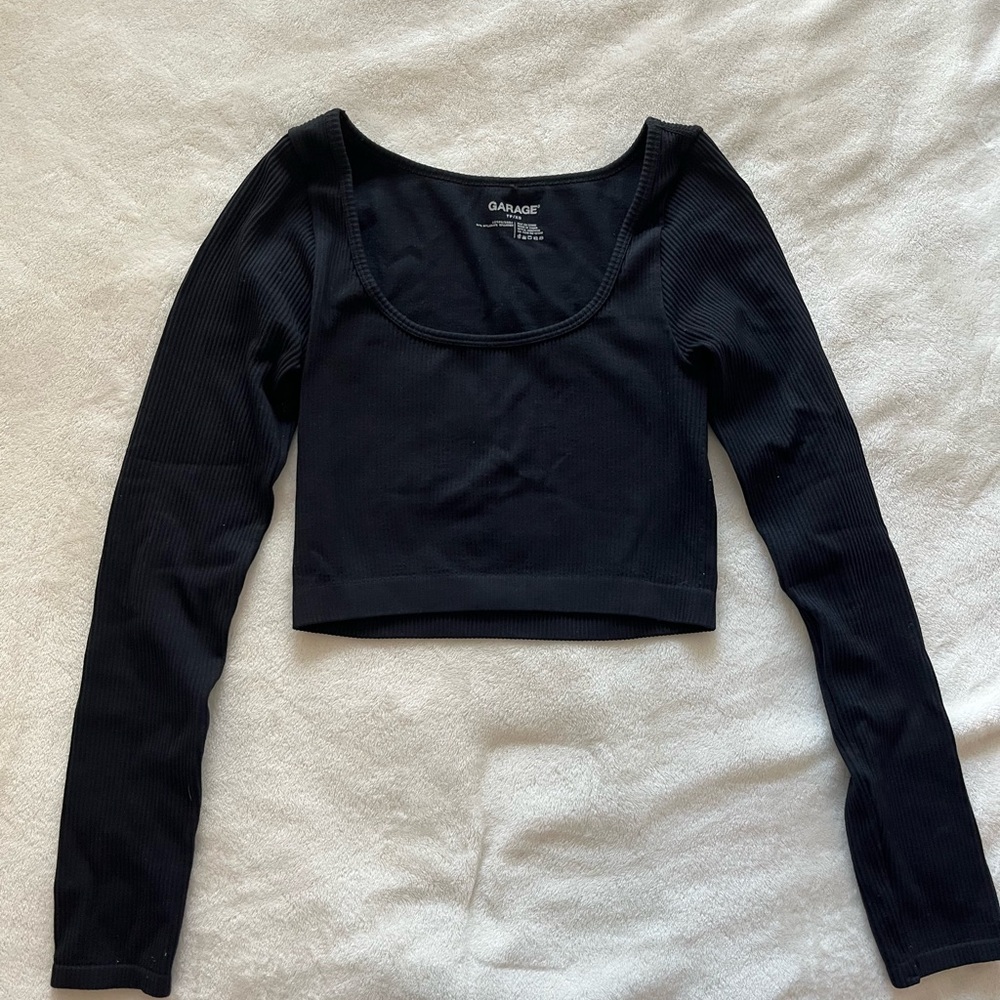 Garage Black Long Sleeve Crop Top